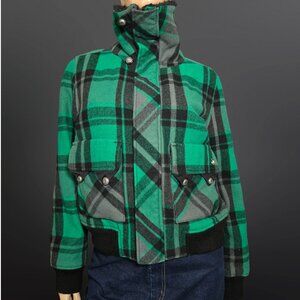 Vintage Diesel Plaid Bomber Jacket Green Black Womens Size L Wool Blend